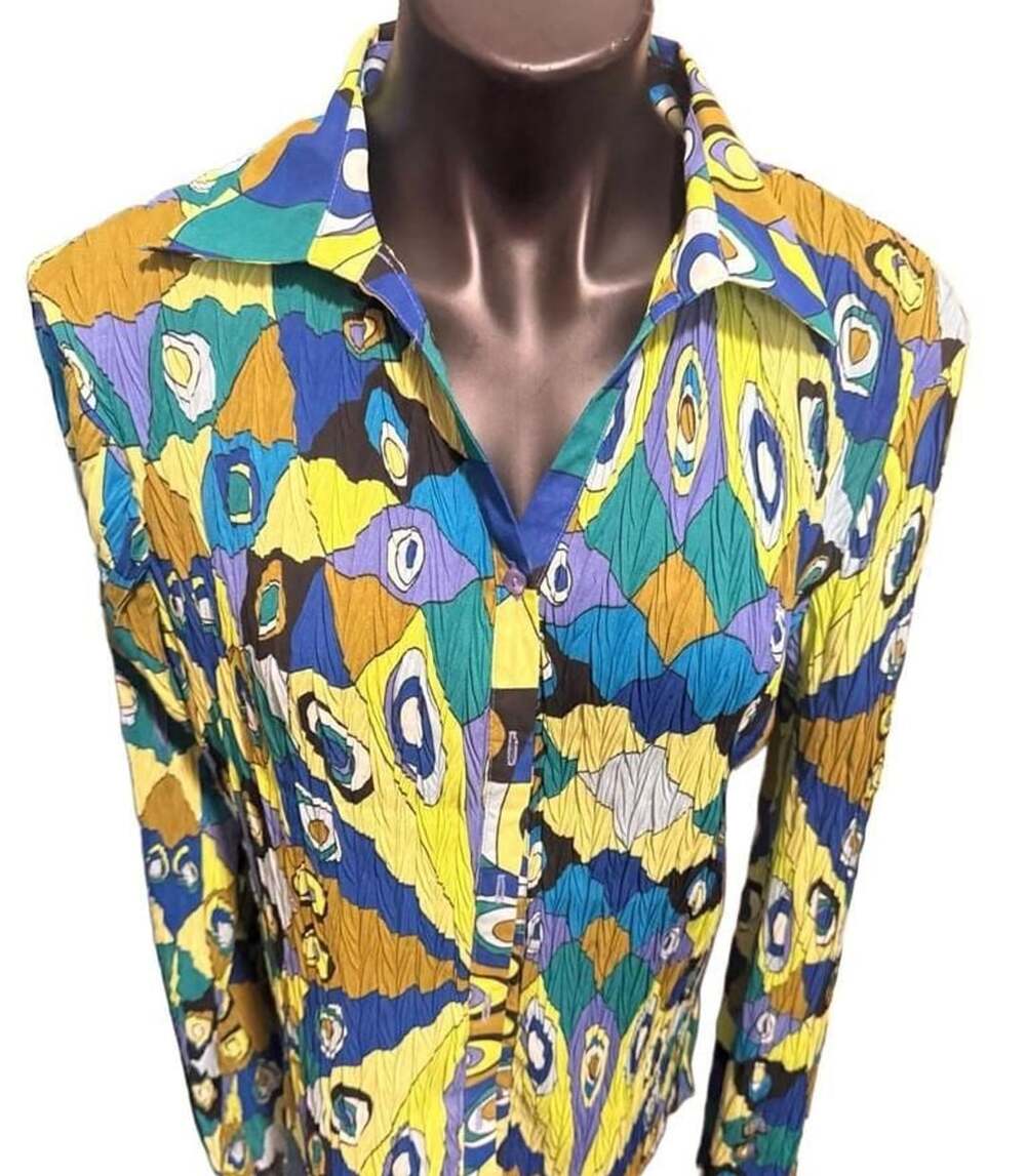 Milano Long Sleeve Button-Down Shirt Size L Multi-Color Psychedelic Print